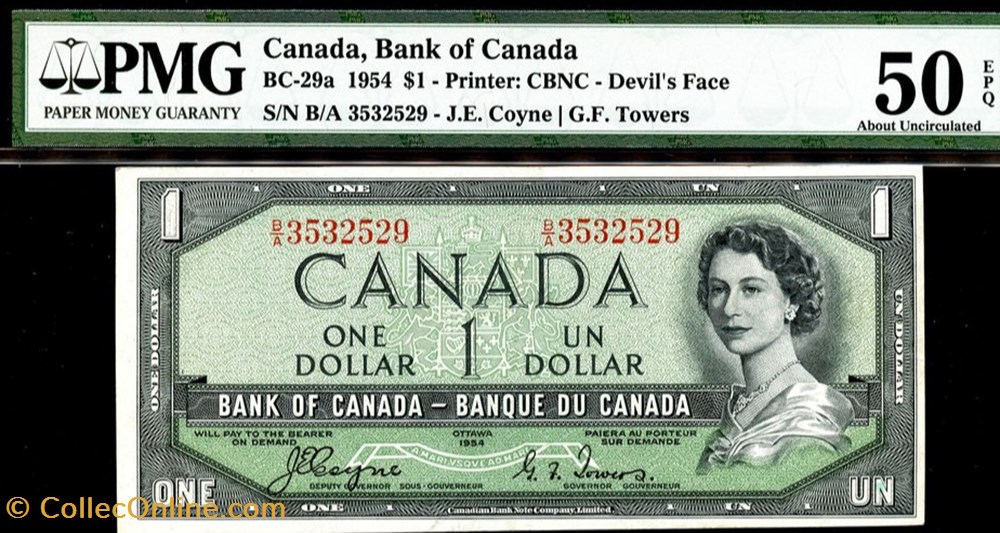 billet de 1 dollars 1954 billets amerique du nord canada billet de 1 dollars 1954