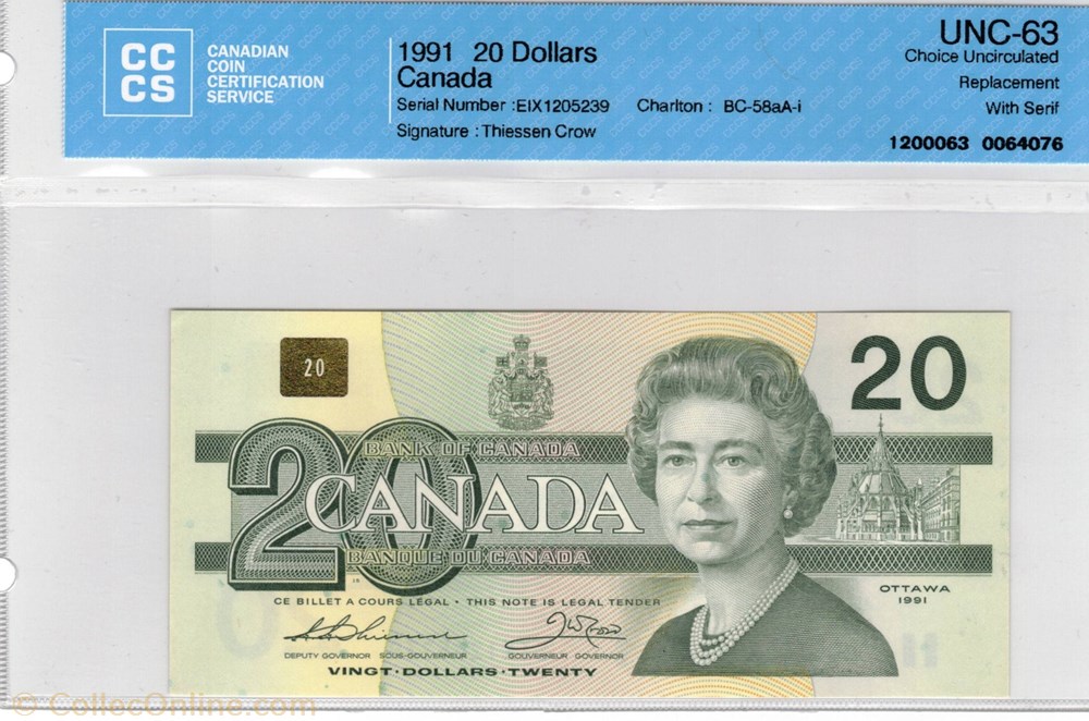 Billet de 20 dollars 1991 billets amerique du nord canada billet de 20 dollars 1991