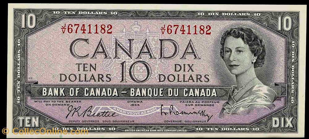 billet de 10 dollars 1954 billets amerique du nord canada billet de 10 dollars 1954