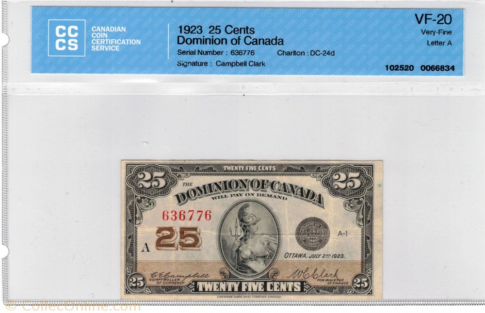 amerique du nord canada billets de 25 cents 1923
