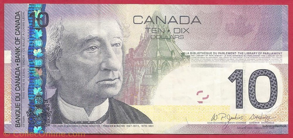 amerique du nord canadum billet de 10 dollars 2008