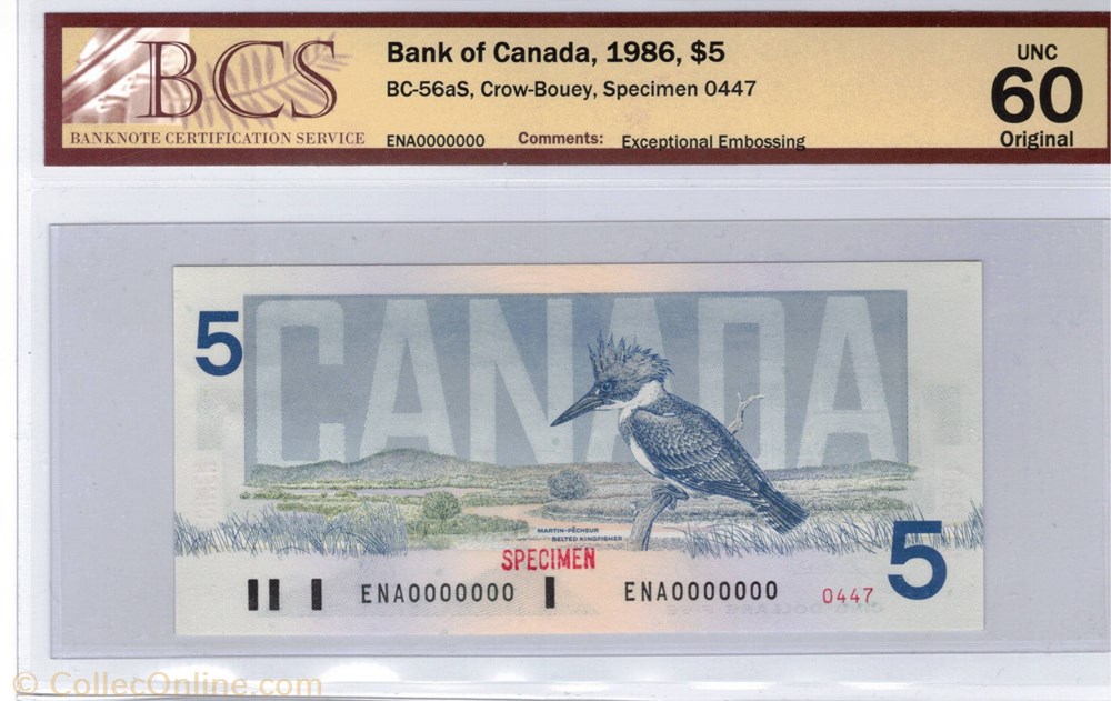 amerique du nord canadum billet de 5 dollars 1986