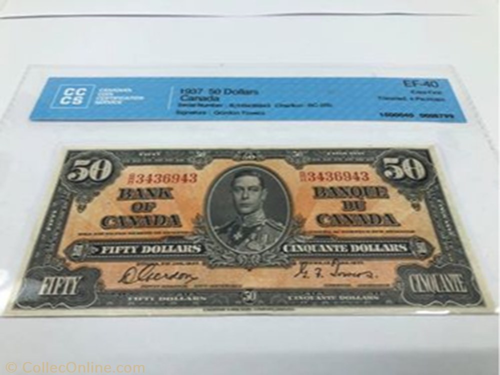 50 dollars 1937 billet amerique du nord canadum 50 dollars 1937