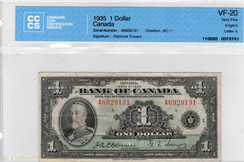billet de 1 dollar 1935 amerique du nord canadum billet de 1 dollar 1935