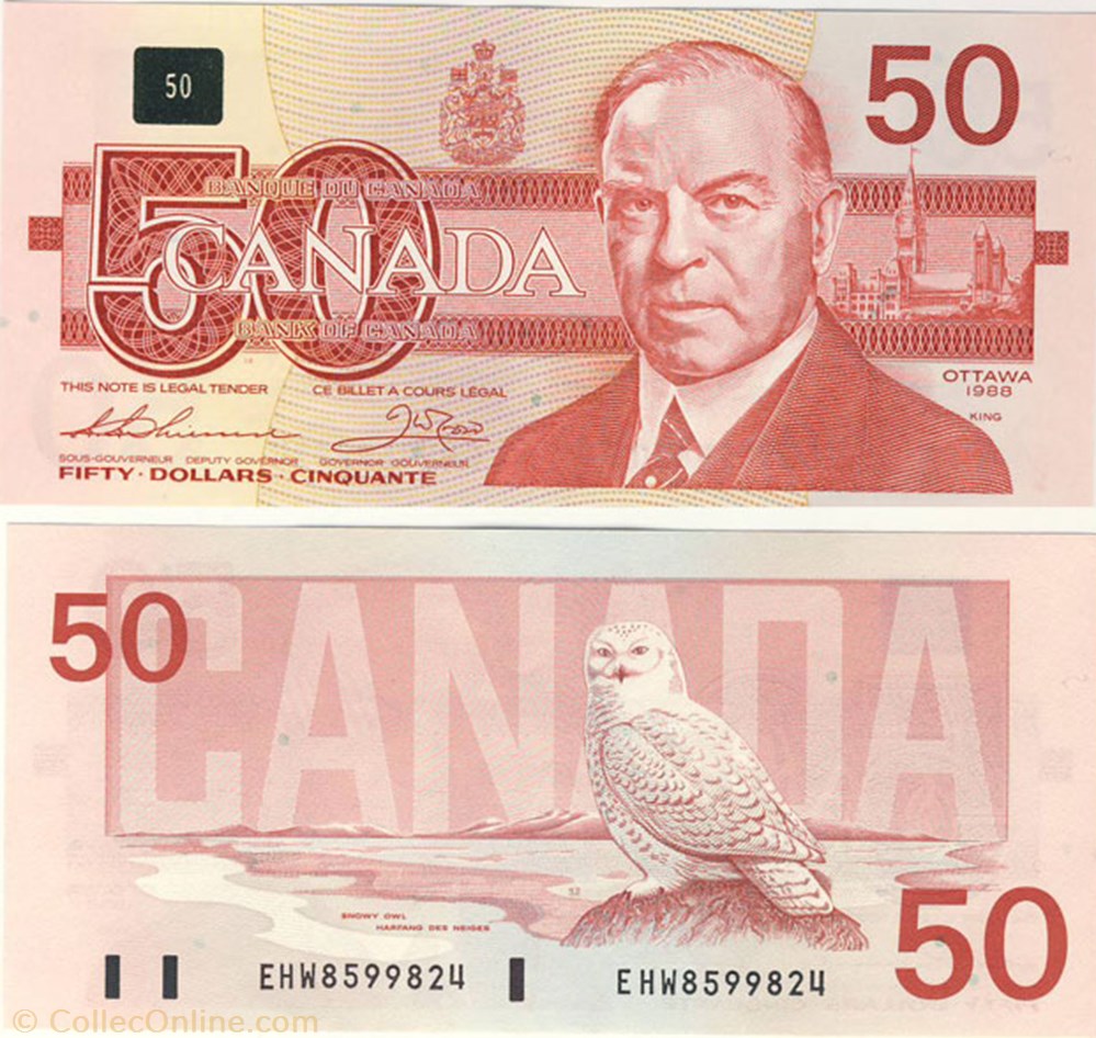 amerique du nord canadum billet de 50 dollars 1988