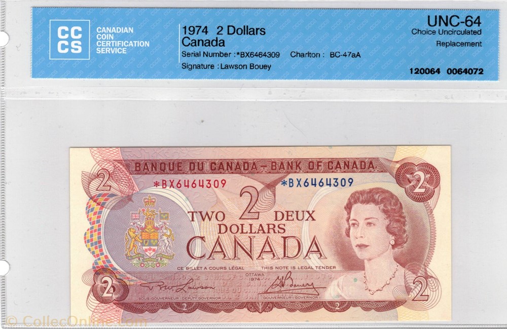 billet de 2 dollars 1974 BC-47 aA amerique du nord canadum billet de 2 dollars 1974 bc 47 aa