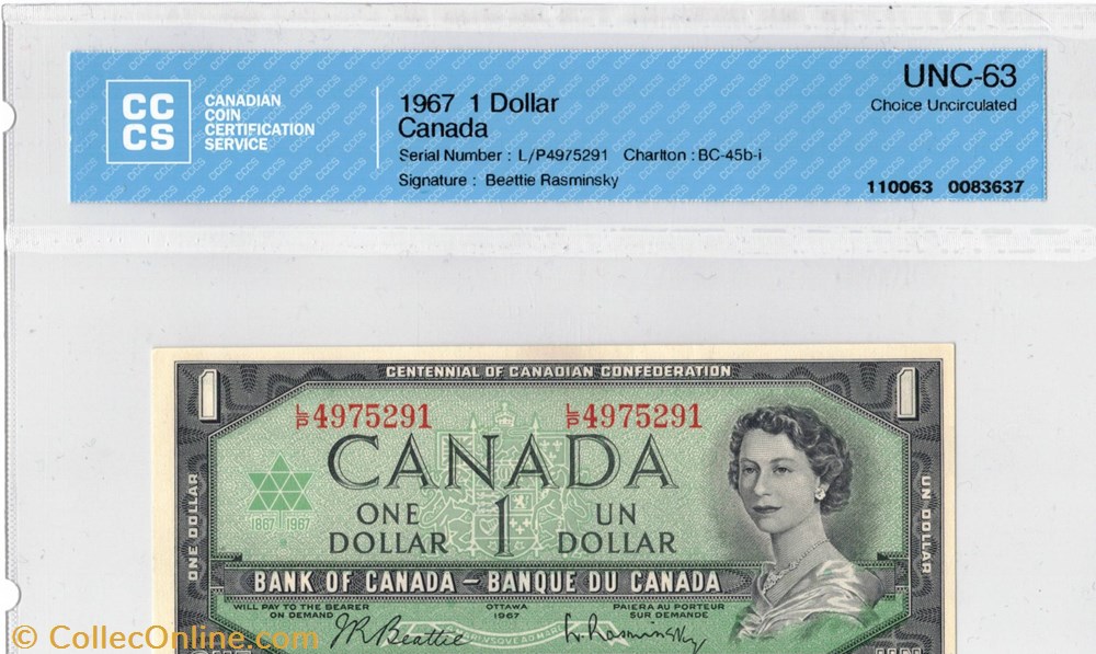 amerique du nord canadum billet de 1 dollars 1967