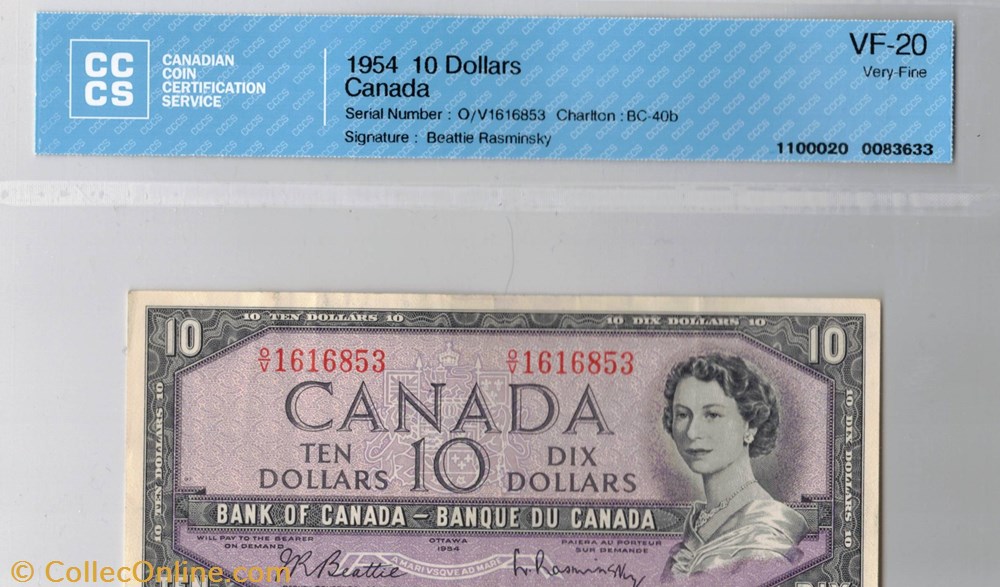 billet de 10dollars 1954 amerique du nord canadum billet de 10dollars 1954