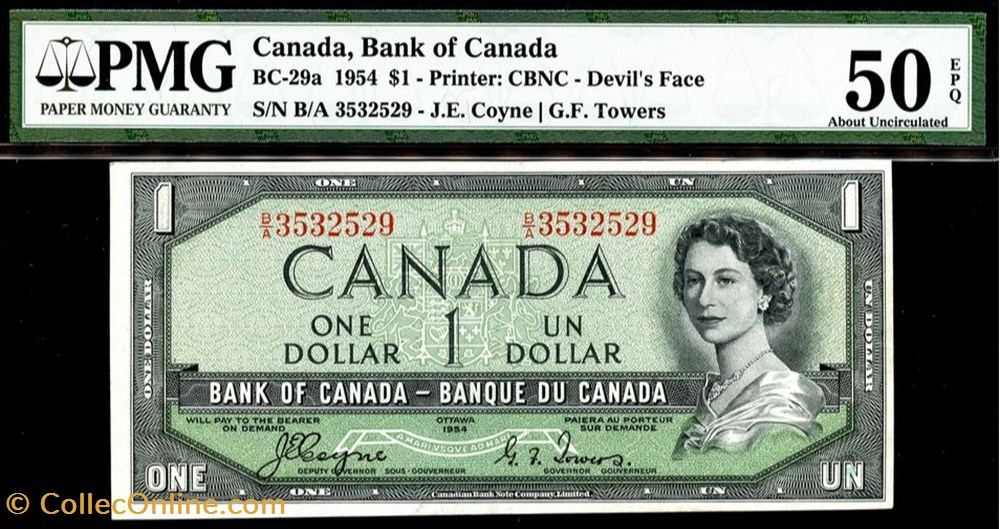 un dollars banque du Canada de 1954 BC-29a billets amerique nord un dollars banque du canada de 1954 bc 29a