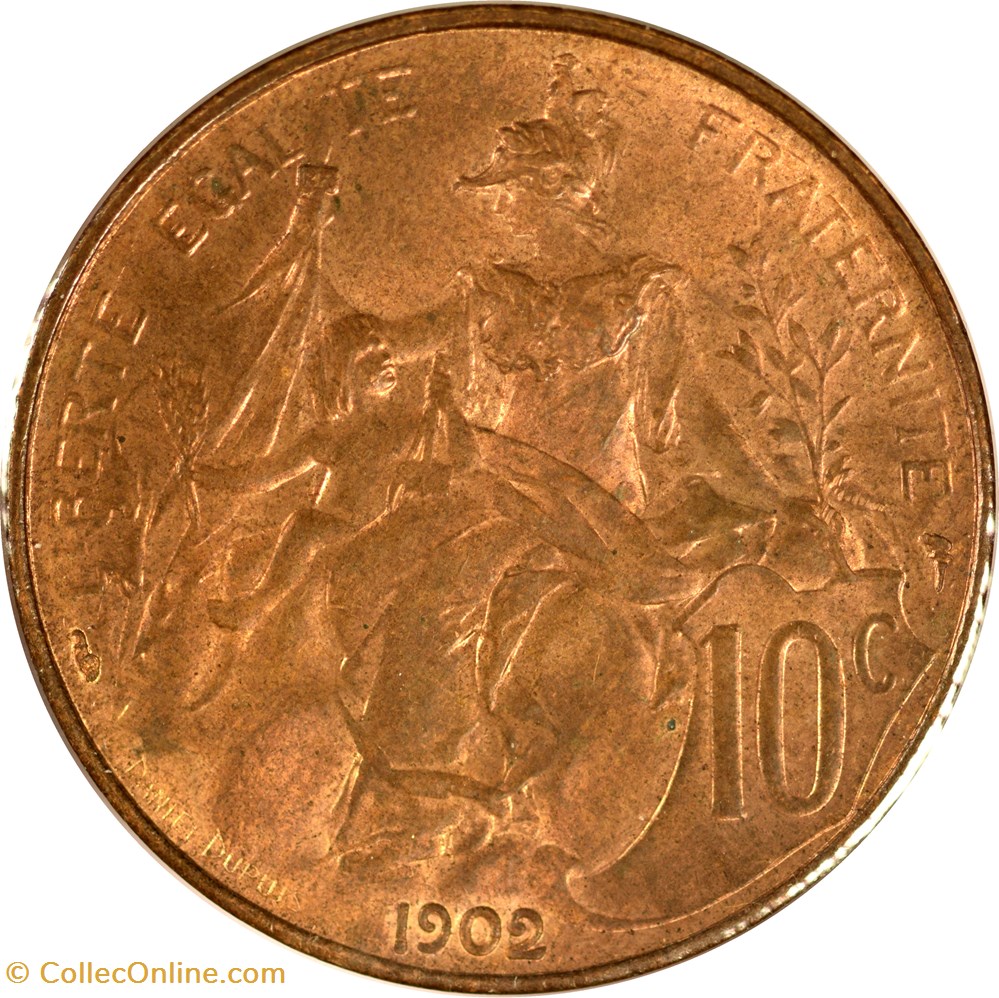 10 centimes Daniel-Dupuis 1902 (MS64) 3 monnaies monde france 10 centimes daniel dupuis 1902 ms64