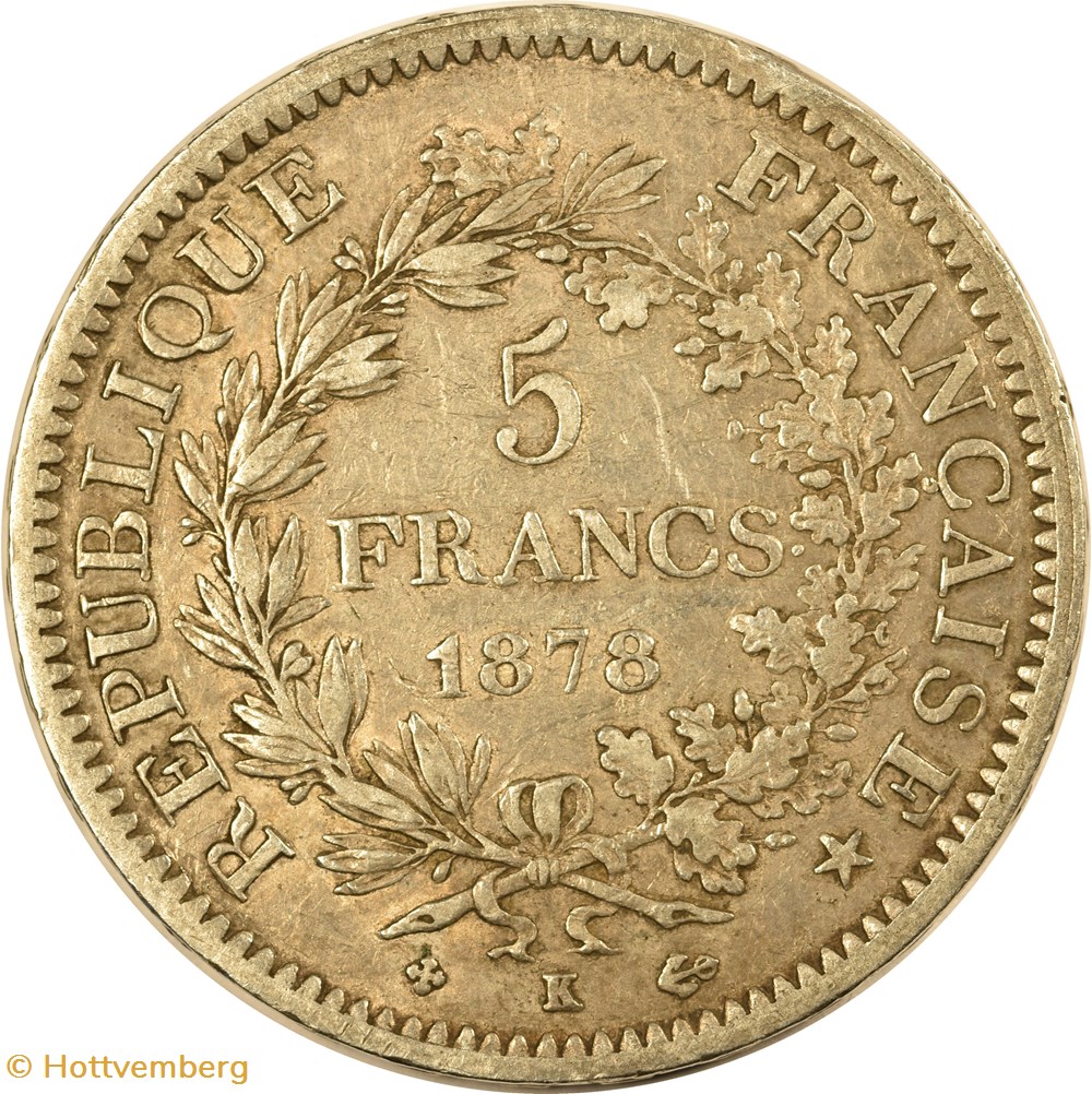 5 francs Hercule 1878 K monnaies monde france 5 francs hercule 1878 k
