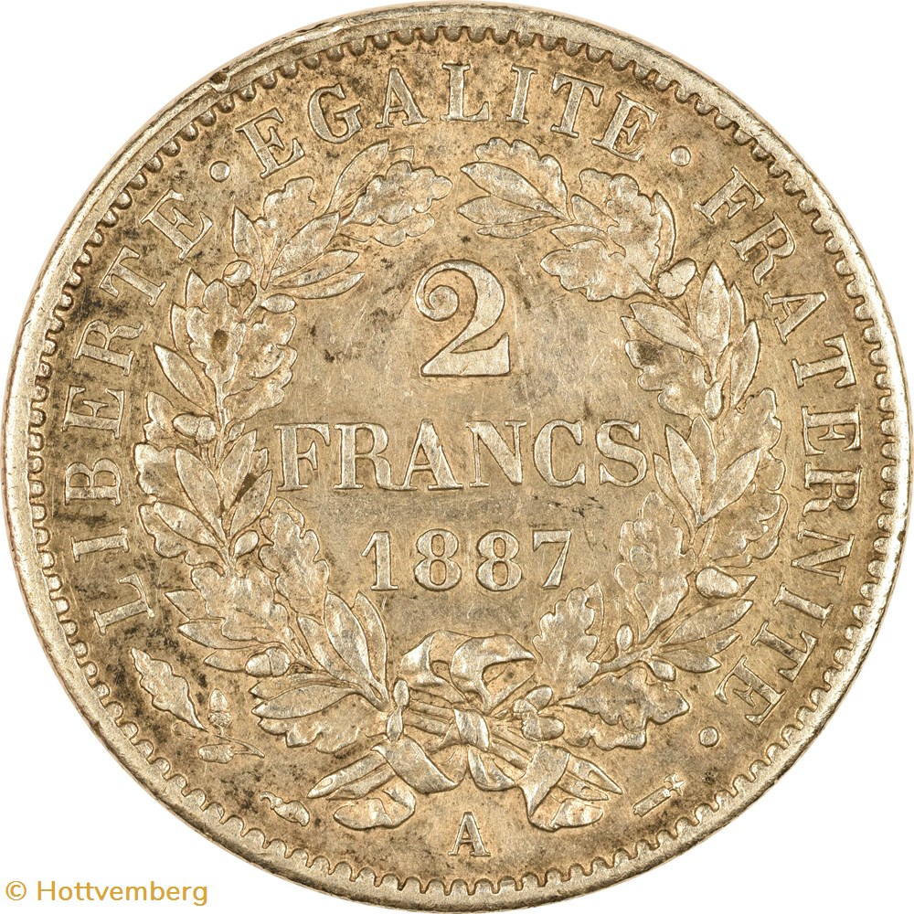 2 francs Cérès 1887 A monnaies monde france 2 francs ceres 1887 a
