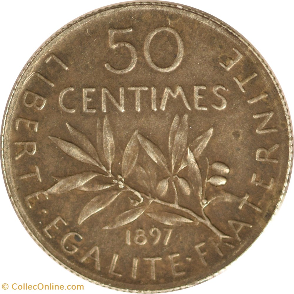 50 centimes Semeuse 1897 flan mat (MS63) 3 monnaies monde france 50 centimes semeuse 1897 flan mat ms63