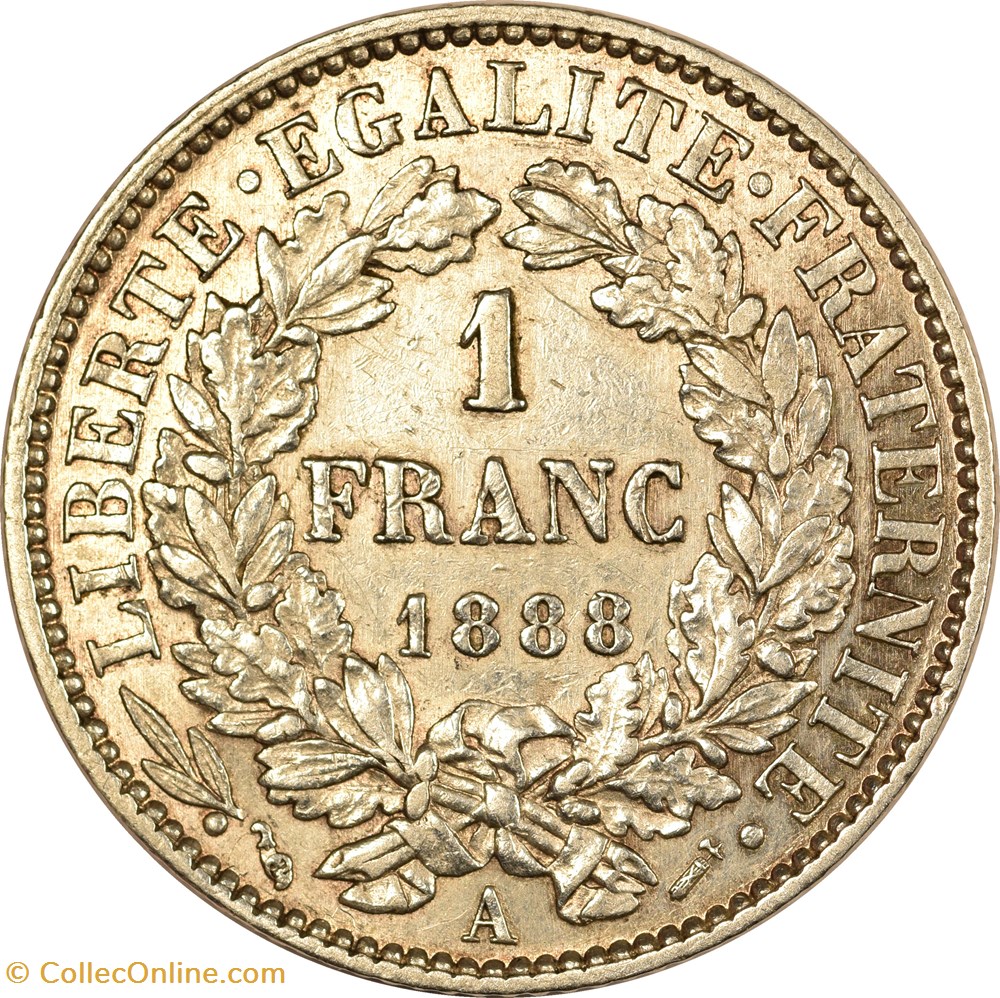 1 franc Cérès 1888 A monnaies monde france 1 franc ceres 1888 a