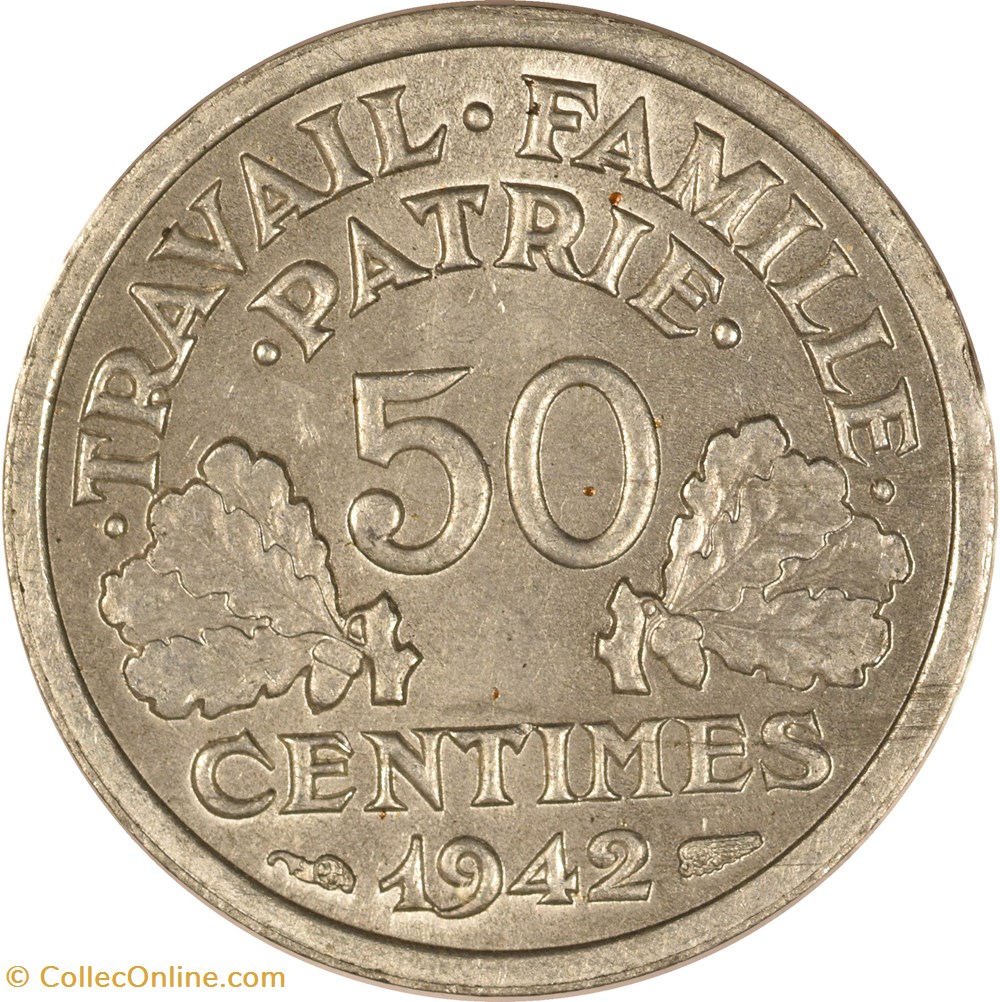 50 centimes Francisque 1942 monnaies monde france 50 centimes francisque 1942