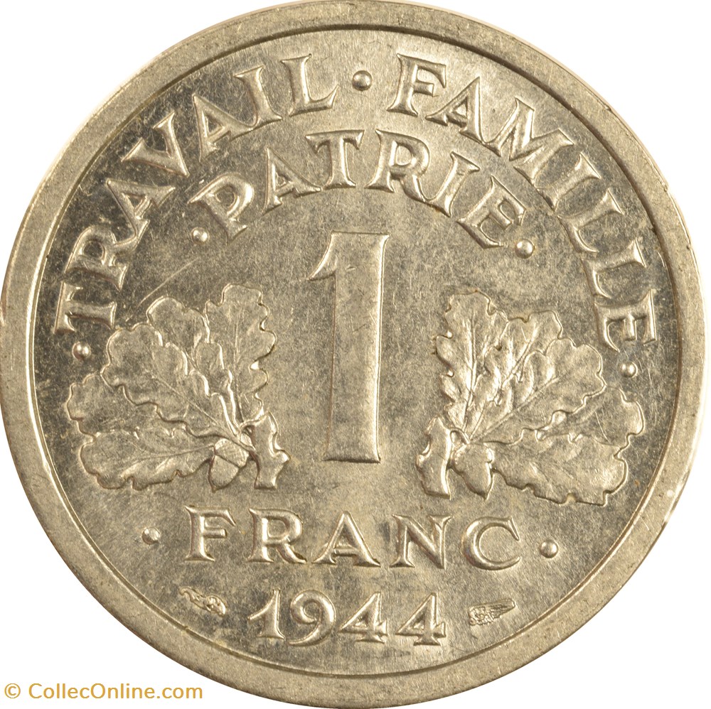 1 franc Francisque 1944 B monnaies monde france 1 franc francisque 1944 b