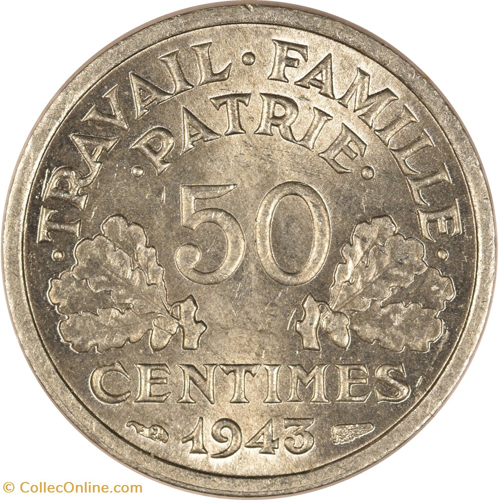 50 centimes Francisque 1943 monnaies monde france 50 centimes francisque 1943