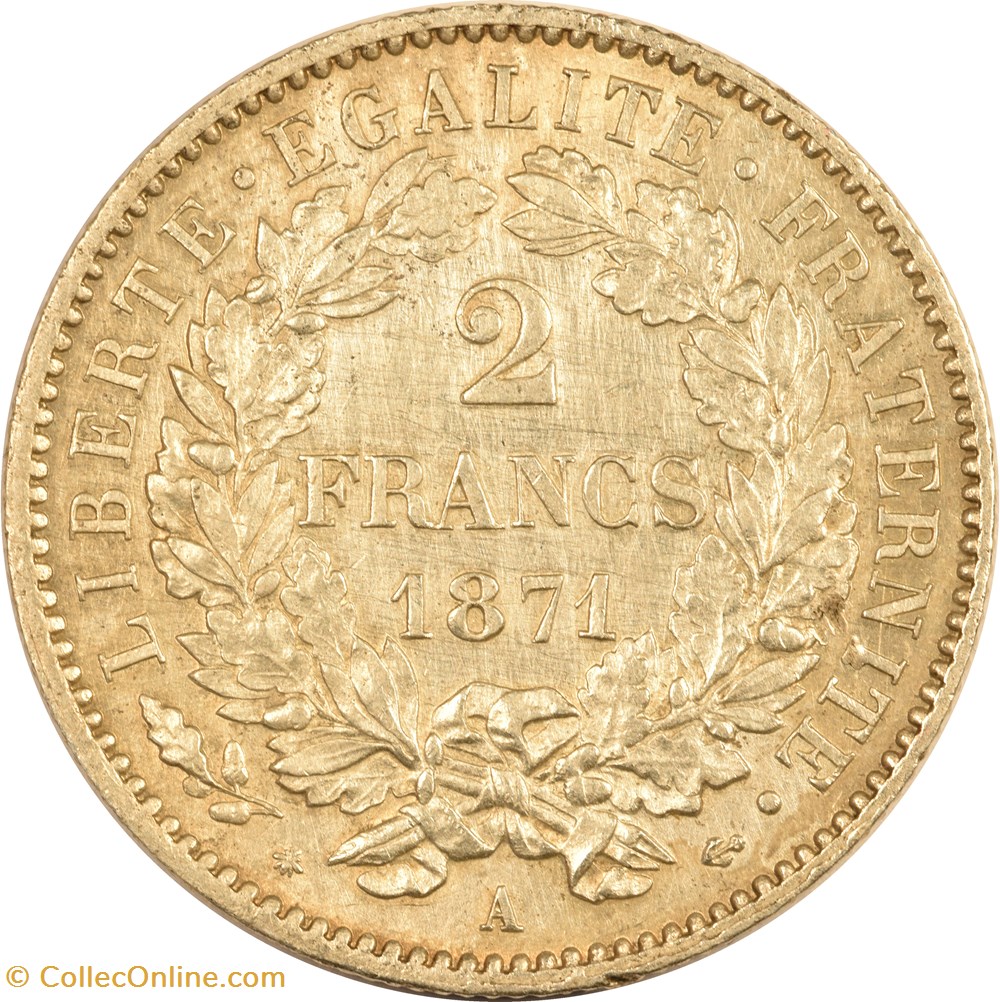 2 francs Cérès 1871 A monnaies monde france 2 francs ceres 1871 a