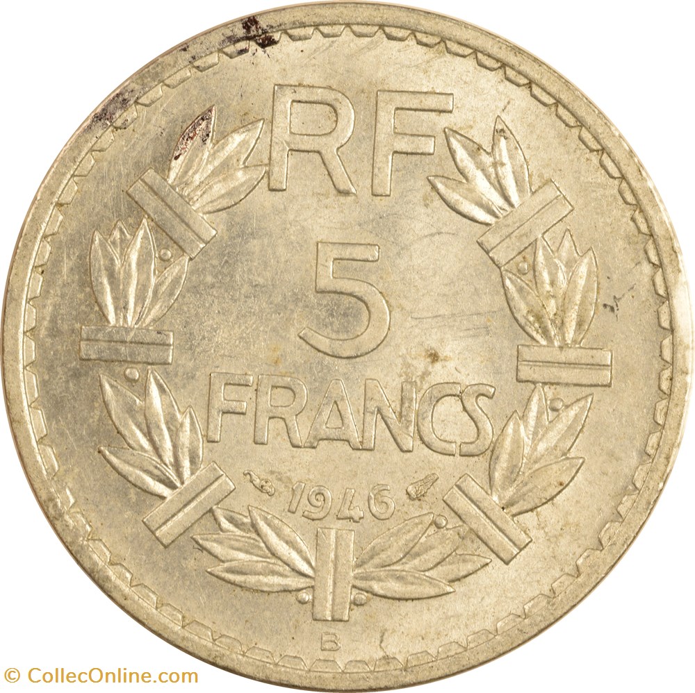 5 francs Lavrillier 1946 B monnaies monde france 5 francs lavrillier 1946 b