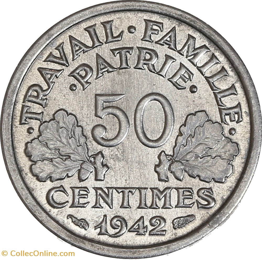 50 centimes Francisque 1942 croix dans les globules (SP65) monnaies monde france 50 centimes francisque 1942 croix dans les globules sp65