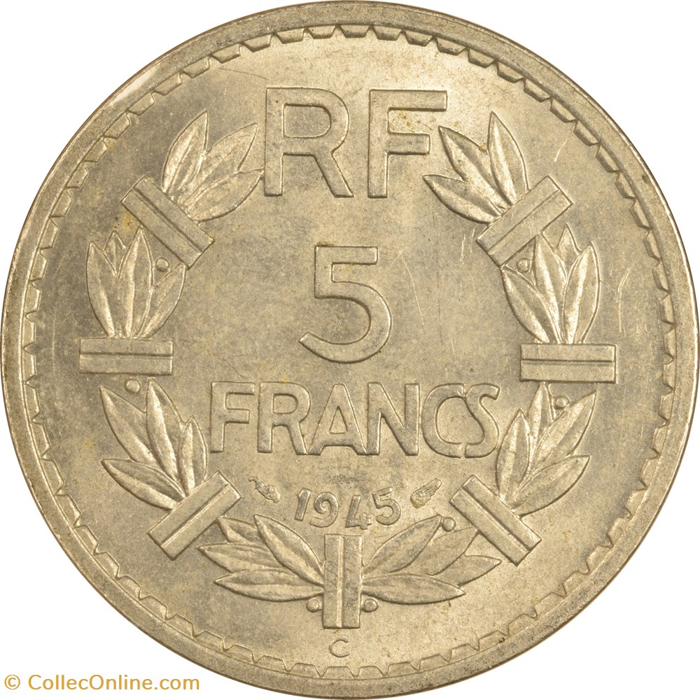 5 francs Lavrillier 1945 C monnaies monde france 5 francs lavrillier 1945 c