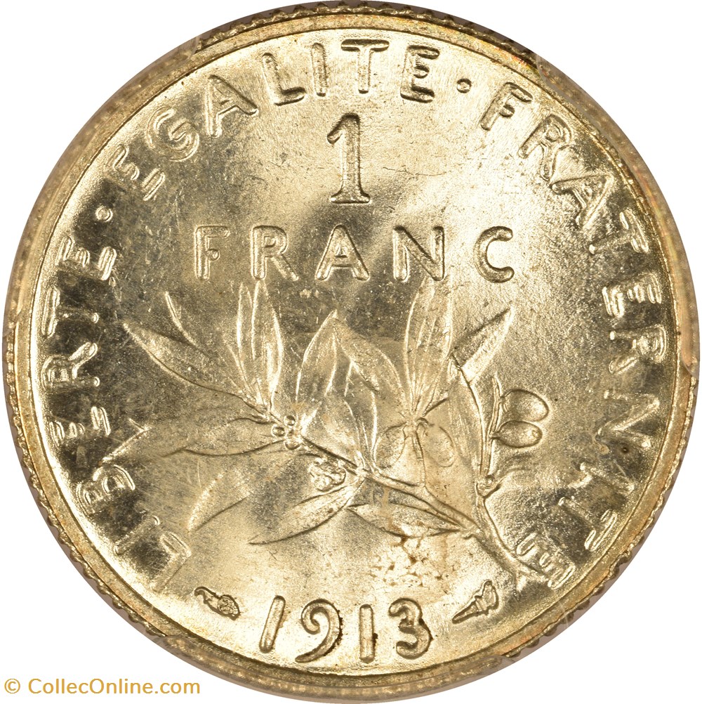 1 franc Semeuse 1913 (MS64) monnaies monde france 1 franc semeuse 1913 ms64