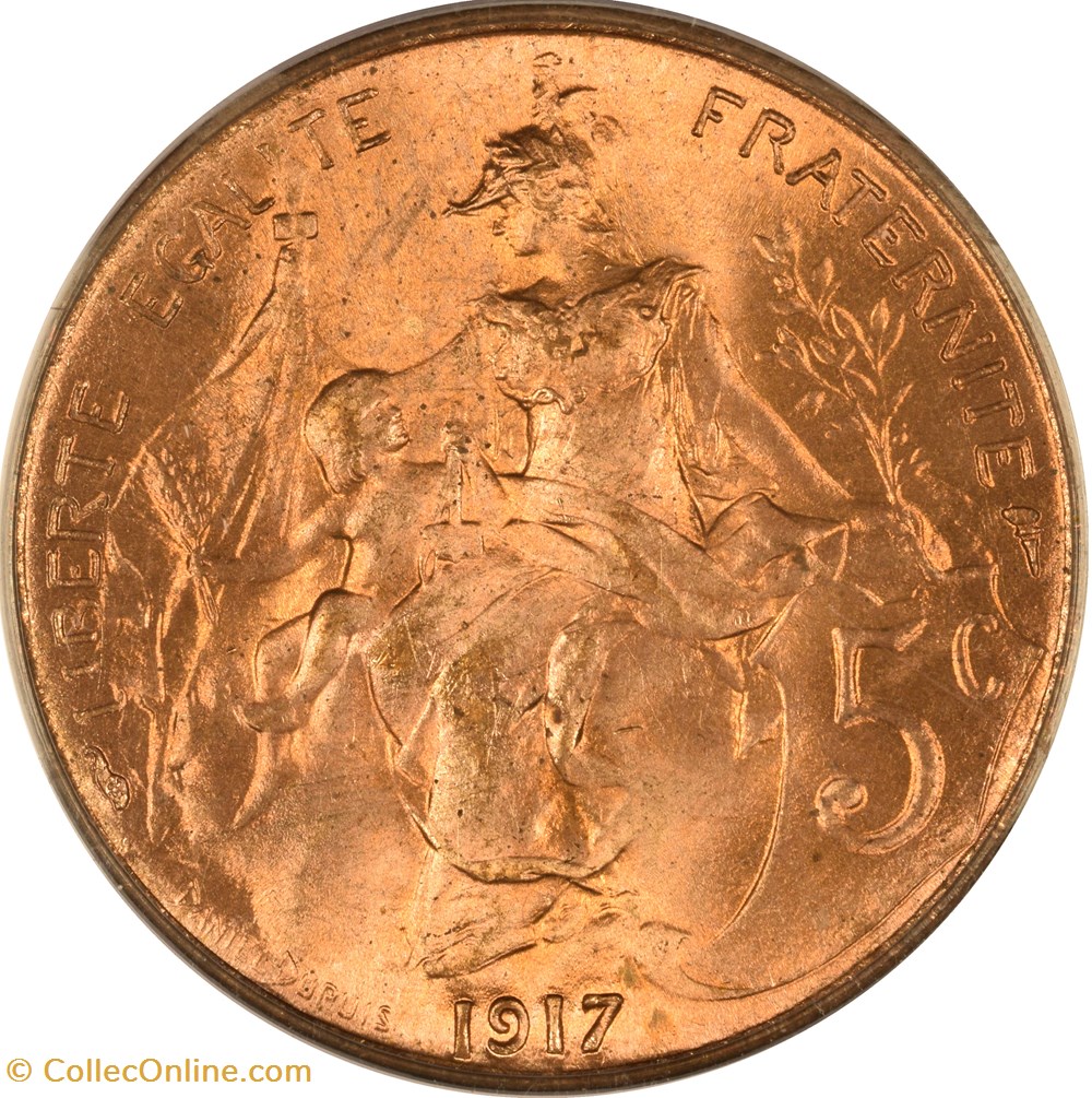 5 centimes Daniel-Dupuis 1917 (MS65RD) monnaies monde france 5 centimes daniel dupuis 1917 ms65rd
