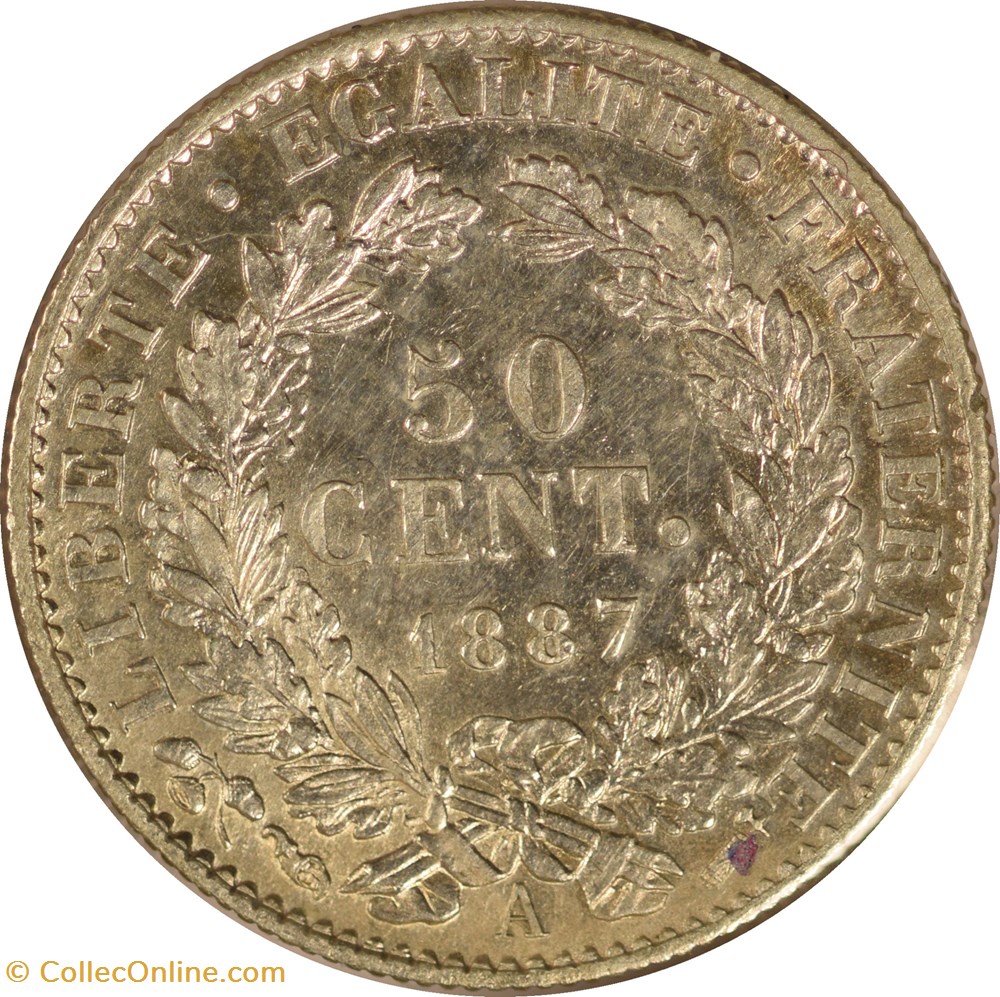 50 centimes Cérès 1887 A monnaies monde france 50 centimes ceres 1887 a