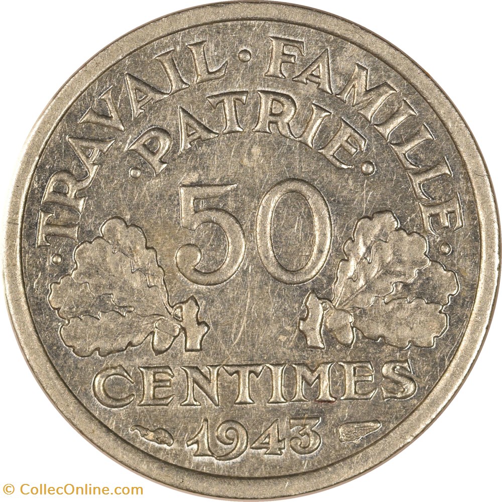 50 centimes Francisque 1943 B monnaies monde france 50 centimes francisque 1943 b
