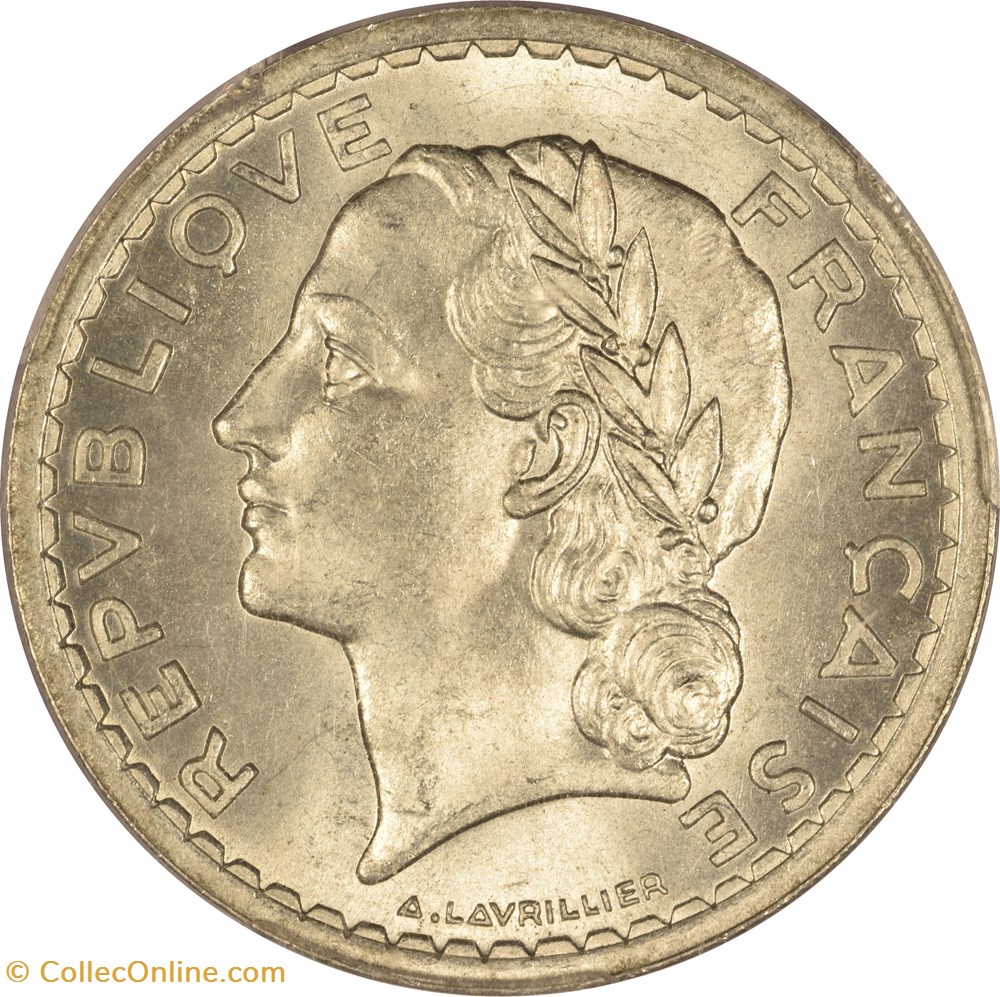 5 francs Lavrillier 1946 (MS64) monnaies monde france 5 francs lavrillier 1946 ms64