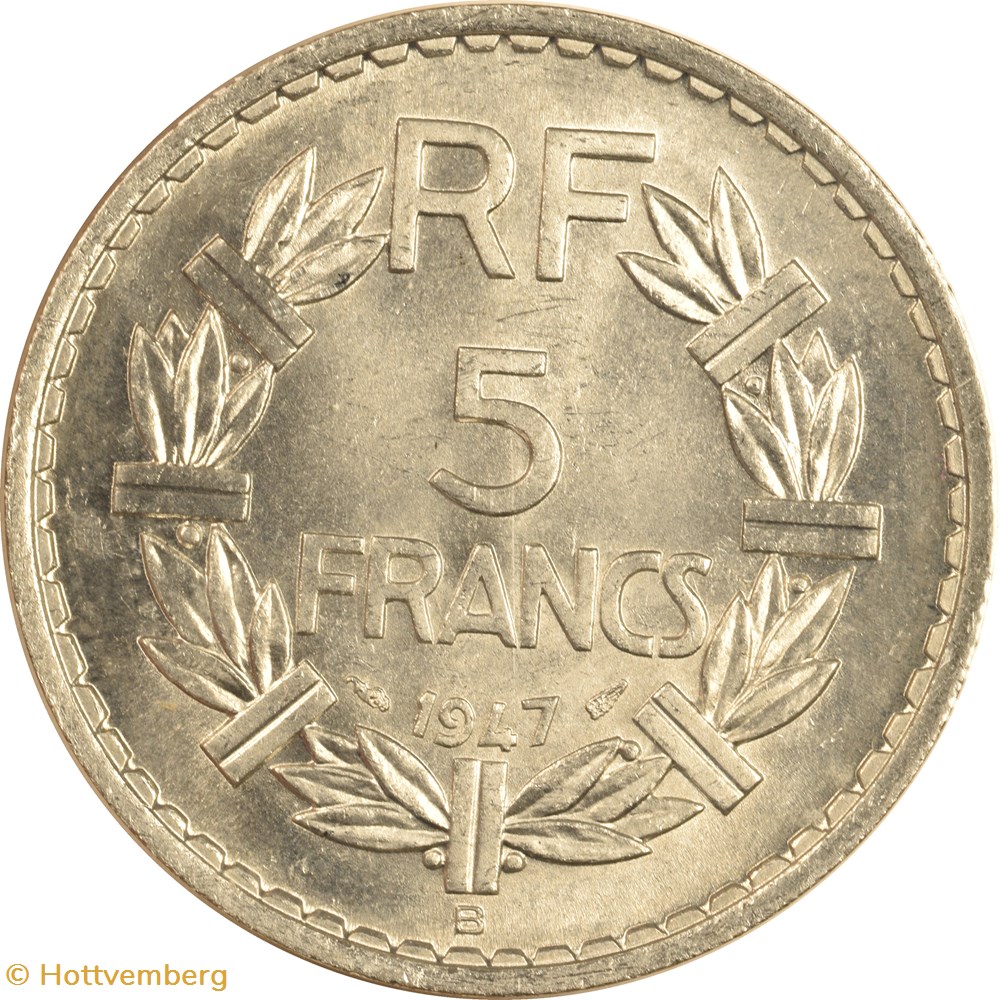 monnaies monde france 5 francs lavrillier 1947 b