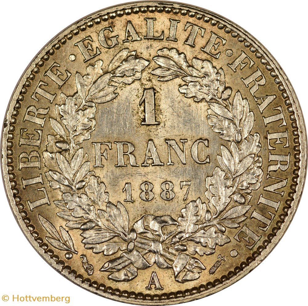 1 franc Cérès 1887 A monnaies monde france 1 franc ceres 1887 a