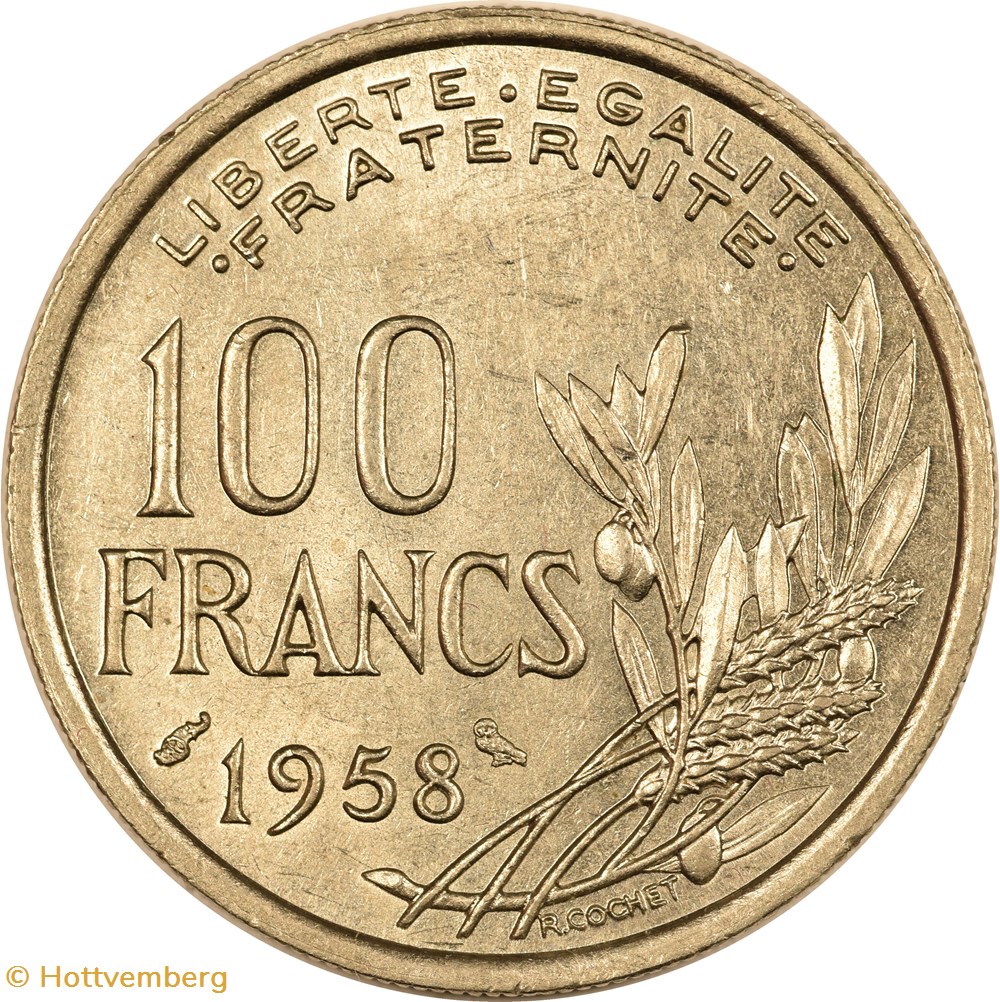 100 francs Cochet 1958 chouette monnaies monde france 100 francs cochet 1958 chouette