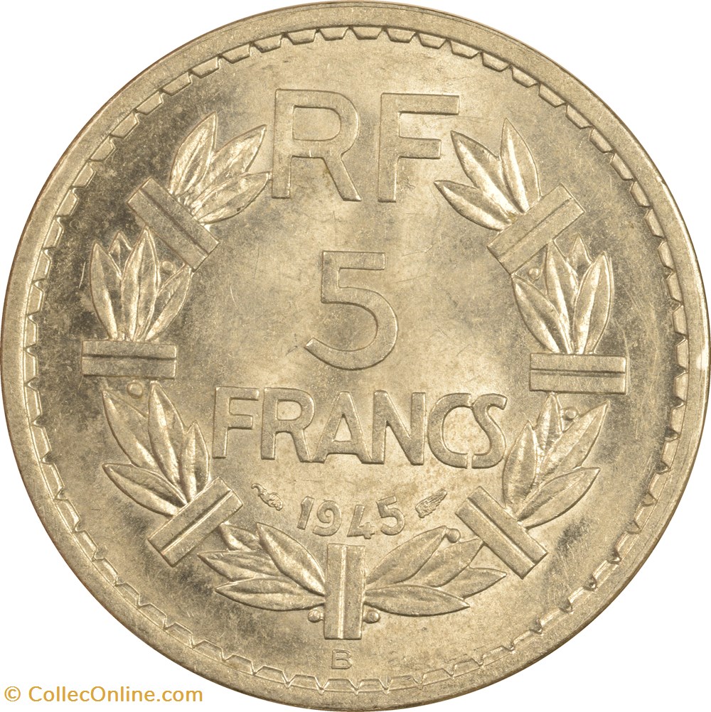 5 francs Lavrillier 1945 B monnaies monde france 5 francs lavrillier 1945 b
