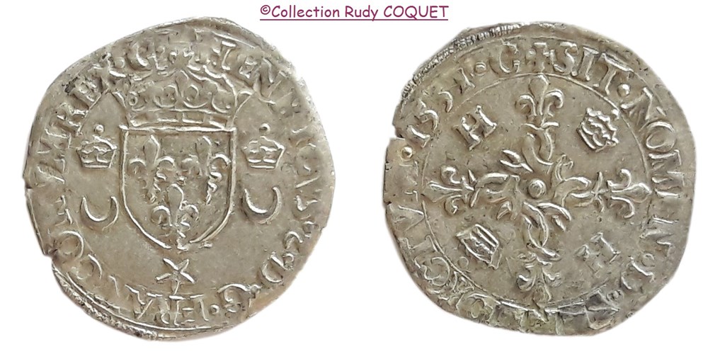 douzain 2 c couronnes henri ii 1551 etoile chambery