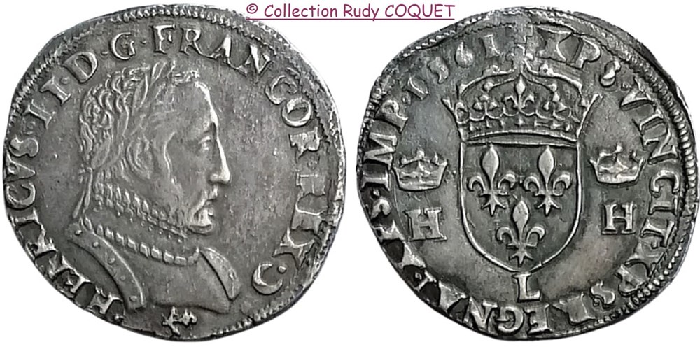 Teston tête laurée Henri II 1561 L (Bayonne) teston tete lauree henri ii 1561 l bayonne