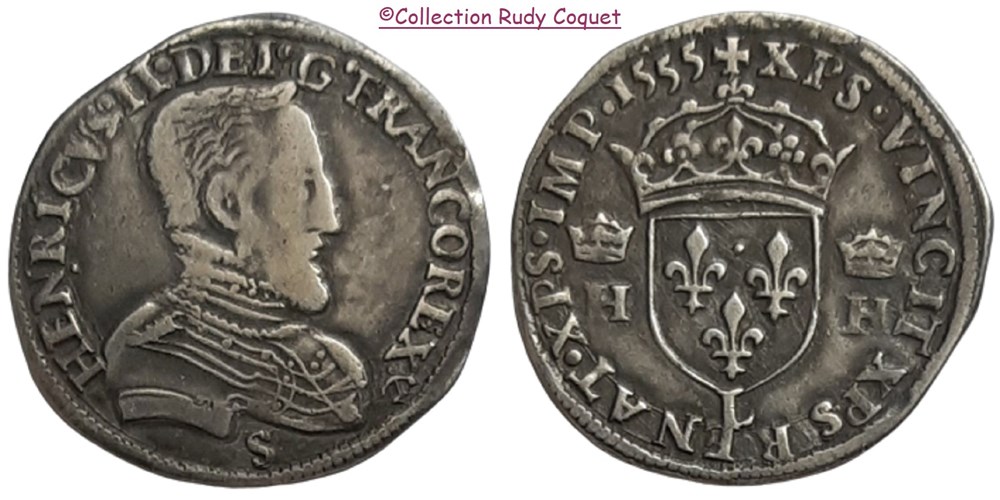 Demi teston Henri II 1555 L (Bayonne) demi teston henri ii 1555 l bayonne