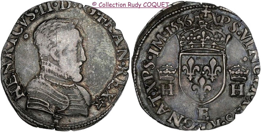 Demi teston Henri II 1556 E (Tours) demi teston henri ii 1556 e tours