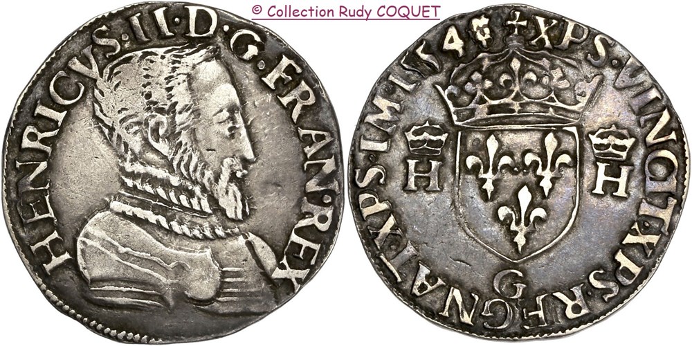 Demi teston Henri II 1554 G (Poitiers) demi teston henri ii 1554 g poitiers
