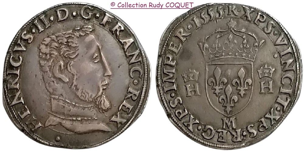 Teston au buste D Henri II 1555 M (Toulouse) teston au buste d henri ii 1555 m toulouse