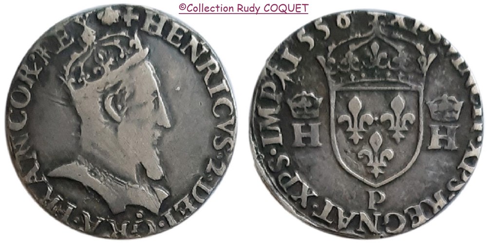 Teston tête couronnée Henri II 1556 P (Dijon) teston tete couronnee henri ii 1556 p dijon