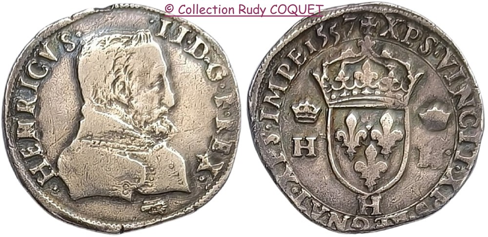 Teston Henri II 1557 H (La Rochelle) teston henri ii 1557 h la rochelle