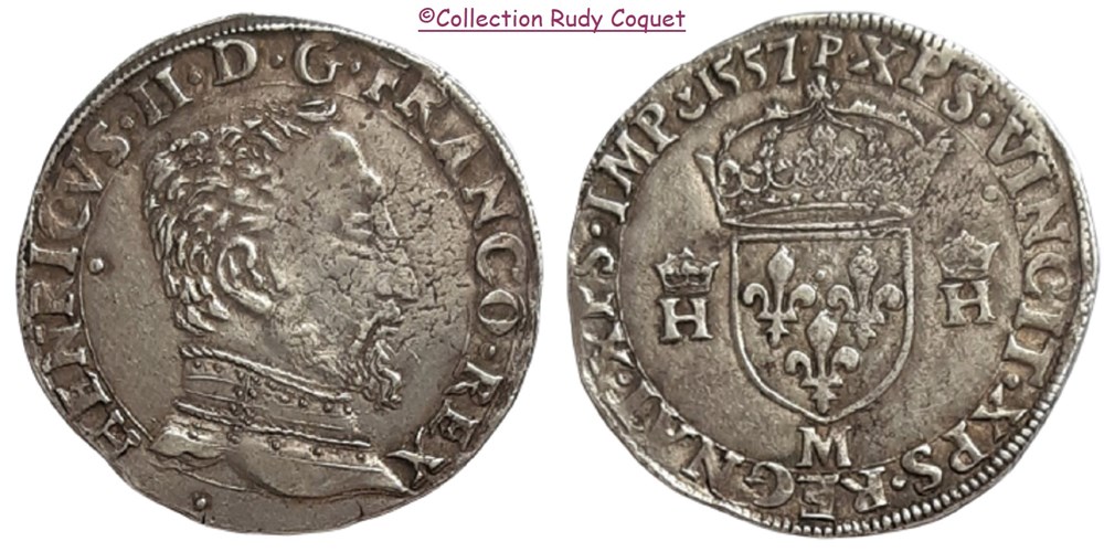 Teston au buste D Henri II 1557 M (Toulouse) teston au buste d henri ii 1557 m toulouse