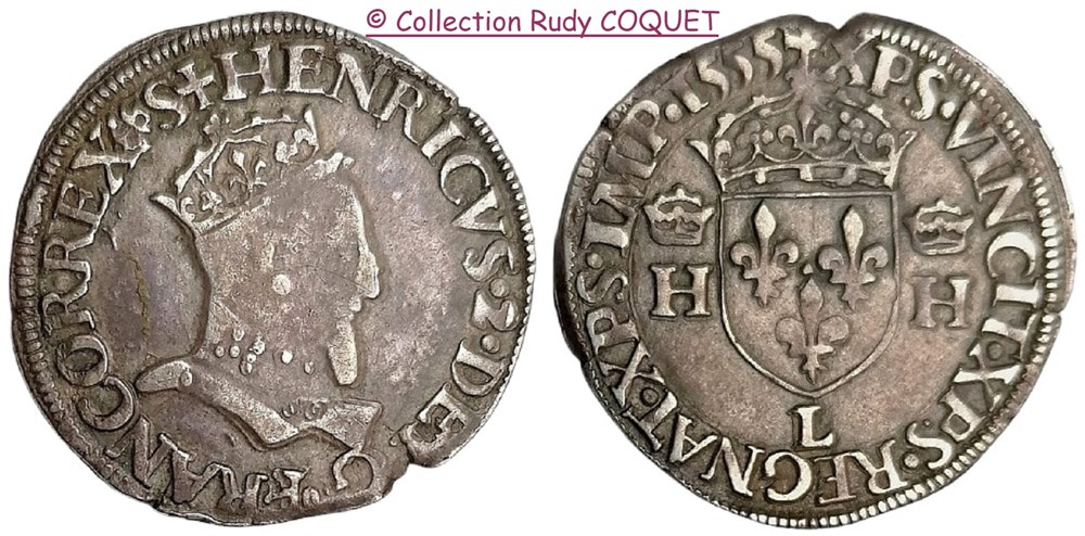 Demi teston tête couronnée Henri II 1555 L (bayonne) demi teston tete couronnee henri ii 1555 l bayonne