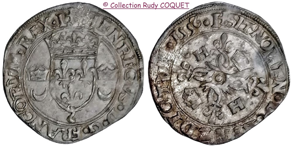 douzain aux 2 c couronnes henri ii 1552 ai grenoble
