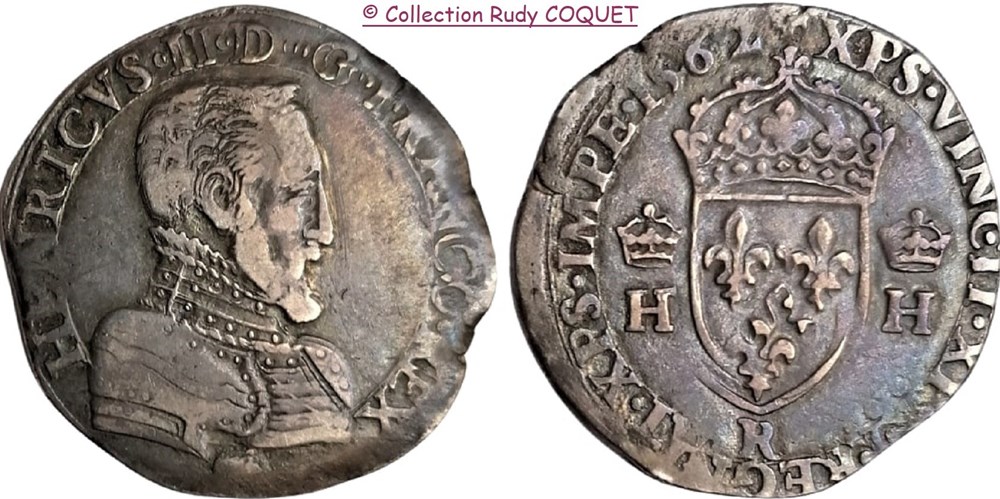 Teston Henri II 1562 R (Villeneuve Lés Avignon) teston henri ii 1562 r villeneuve les avignon