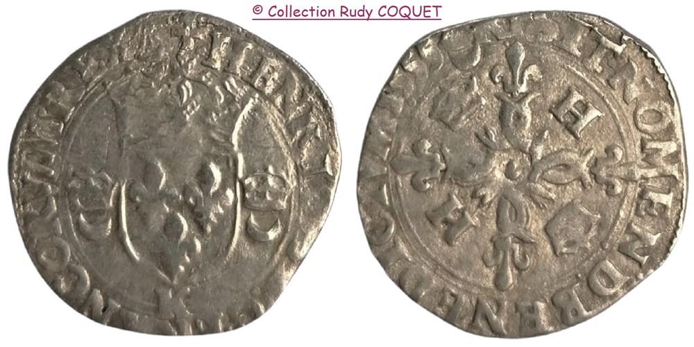 douzain aux 2 c couronnes henri ii 1555 k bordeaux