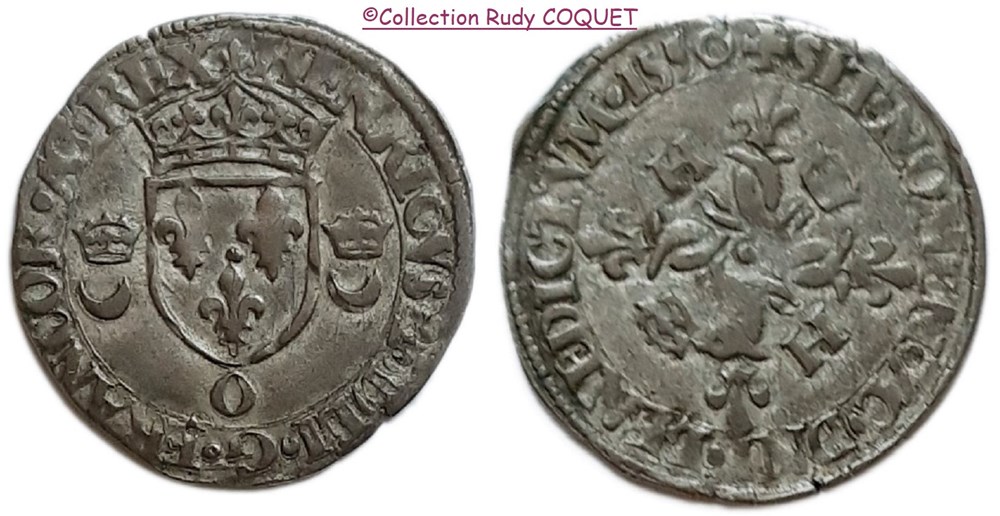 Douzain aux 2 C couronnés Henri II 1550 O (Moulins) douzain aux 2 c couronnes henri ii 1550 o moulins
