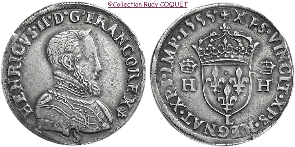 Teston Henri II 1555 L (Bayonne) teston henri ii 1555 l bayonne