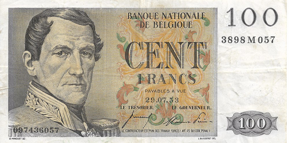 100 francs billets europe belgique 100 francs